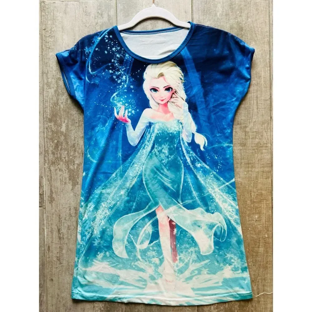 Short Sleeve Lightweight Blue Anime Frozen Elsa Night Gown Girls Pajamas 6 Sleep